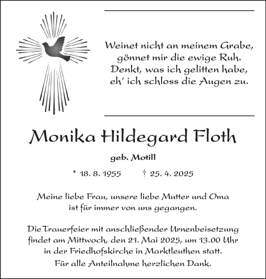 Traueranzeige von Monika Hildegard Floth von Frankenpost