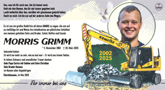 Traueranzeige von Morris Grimm von Südthüringer Presse