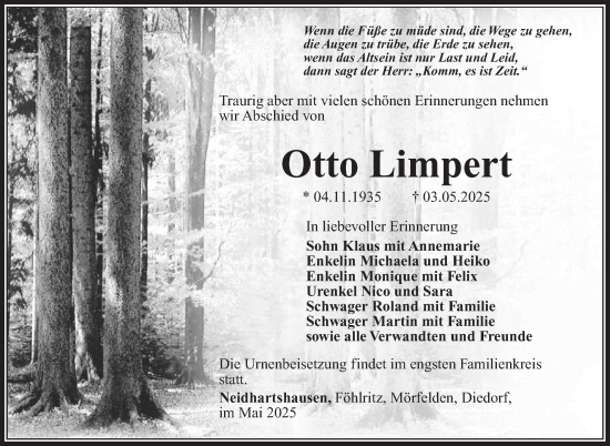Traueranzeige von Otto Limpert von Südthüringer Presse