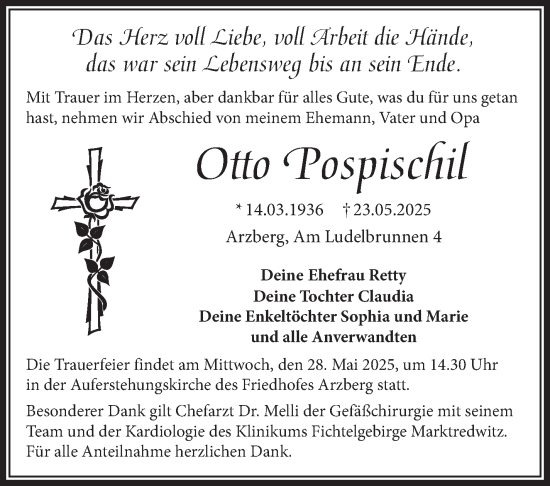 Traueranzeige von Otto Pospischil von Frankenpost
