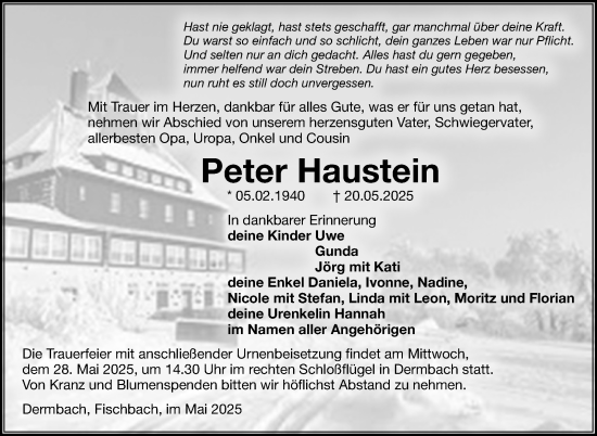 Traueranzeige von Peter Haustein von Südthüringer Presse