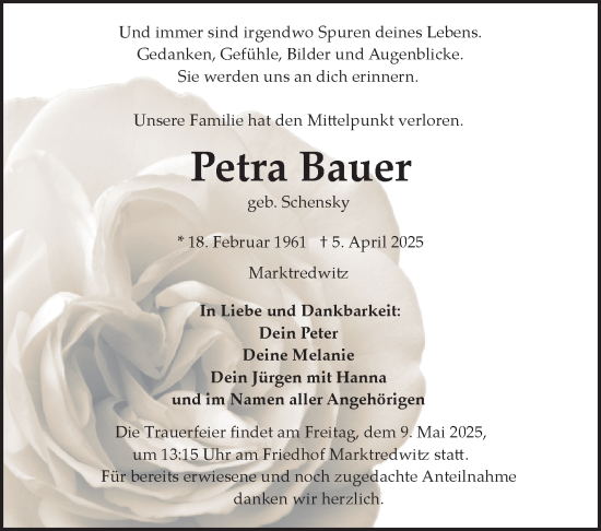 Traueranzeige von Petra Bauer von Frankenpost