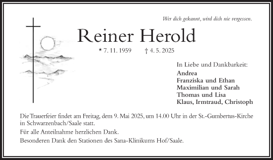 Traueranzeige von Reiner Herold von Frankenpost