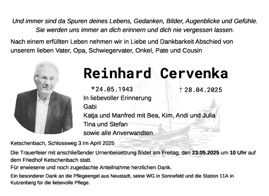 Traueranzeige von Reinhard Cervenka von Neue Presse Coburg