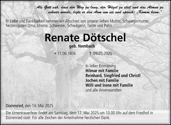 Traueranzeige von Renate Dötschel von Neue Presse Coburg