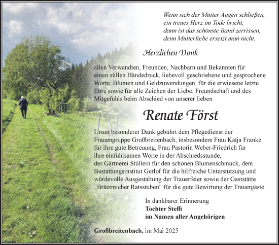 Traueranzeige von Renate Först von Südthüringer Presse