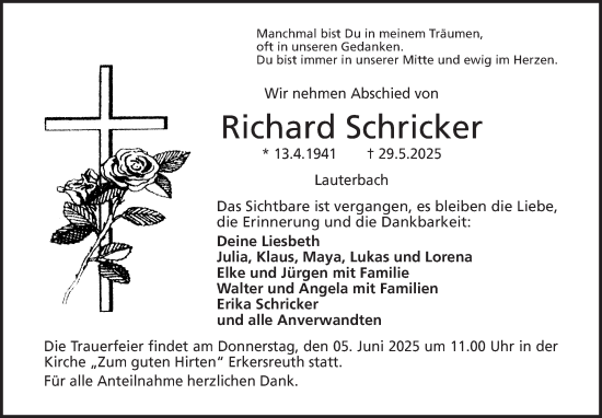 Traueranzeige von Richard Schricker von Frankenpost