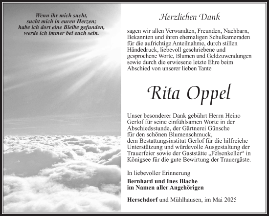 Traueranzeige von Rita Oppel von Südthüringer Presse