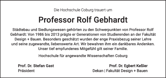 Traueranzeige von Rolf Gebhardt von Neue Presse Coburg