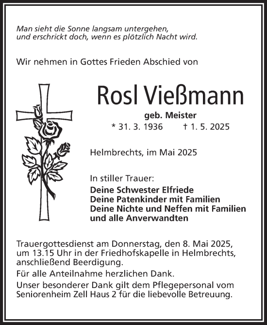 Traueranzeige von Rosl Vießmann von Frankenpost