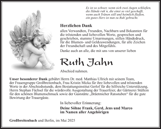 Traueranzeige von Ruth Jahn von Südthüringer Presse
