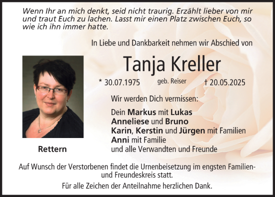 Traueranzeige von Tanja Kreller von Neue Presse Coburg