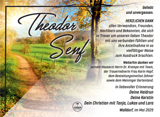 Traueranzeige von Theodor Senf von Südthüringer Presse