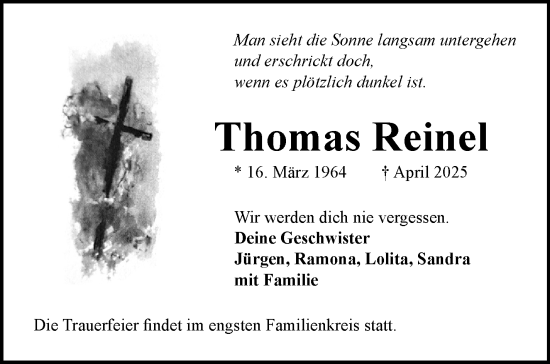 Traueranzeige von Thomas Reinel von Frankenpost