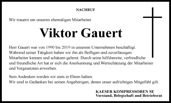 Traueranzeige von Viktor Gauert von Neue Presse Coburg