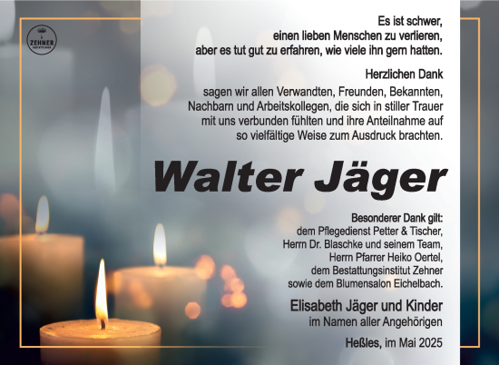 Traueranzeige von Walter Jäger von Südthüringer Presse