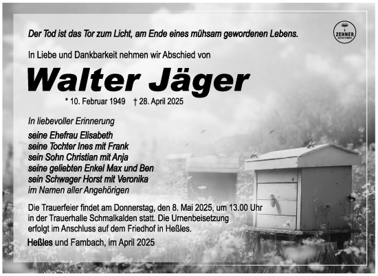Traueranzeige von Walter Jäger von Südthüringer Presse
