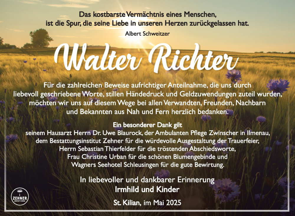  Traueranzeige für Walter Richter vom 10.05.2025 aus Südthüringer Presse