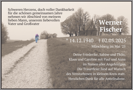 Traueranzeige von Werner Fischer von Frankenpost