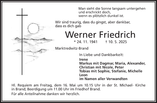 Traueranzeige von Werner Friedrich von Frankenpost