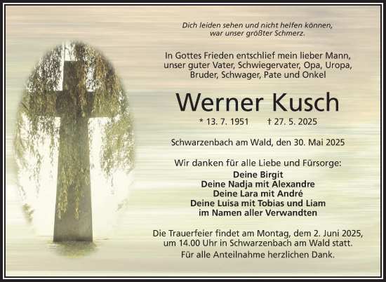 Traueranzeige von Werner Kusch von Frankenpost