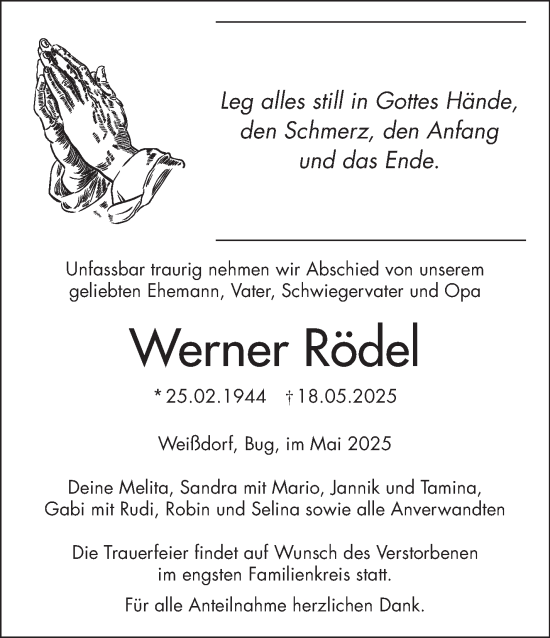 Traueranzeige von Werner Rödel von Frankenpost