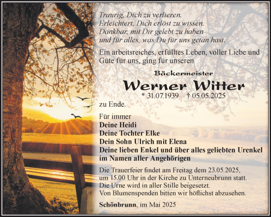 Traueranzeige von Werner Witter von Südthüringer Presse