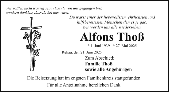 Traueranzeige von Alfons Thoß von Frankenpost