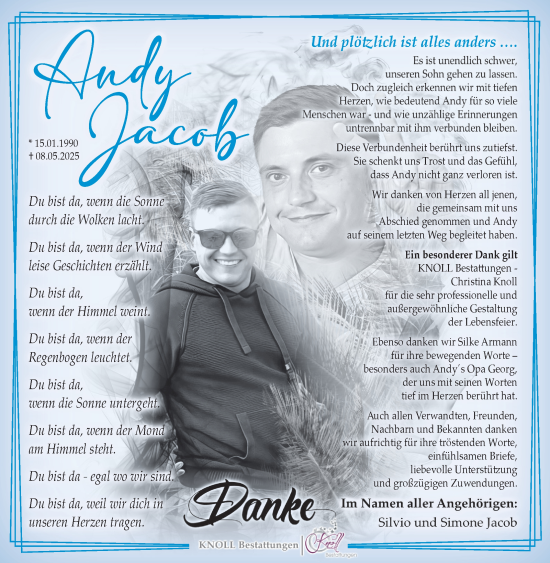 Traueranzeige von Andy Jacob von Südthüringer Presse