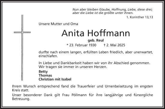 Traueranzeige von Anita Hoffmann von Frankenpost