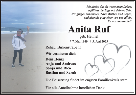 Traueranzeige von Anita Ruf von Frankenpost