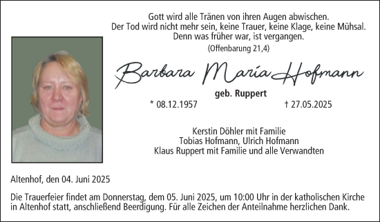 Traueranzeige von Barbara Hofmann von Neue Presse Coburg