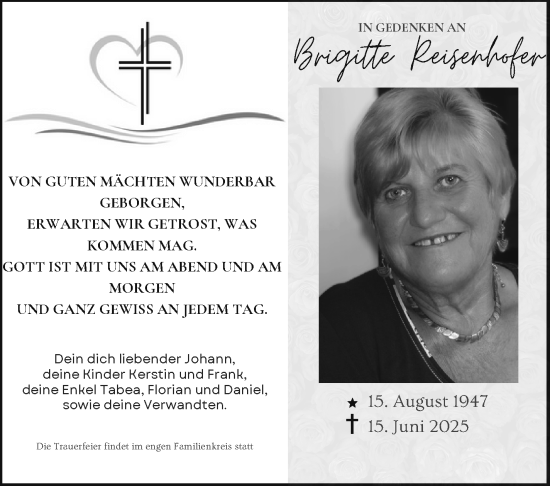 Traueranzeige von Brigitte Reisenhofer von Neue Presse Coburg