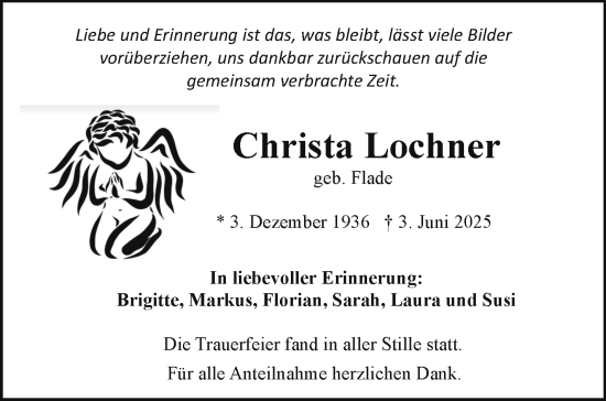 Traueranzeige von Christa Lochner von Frankenpost