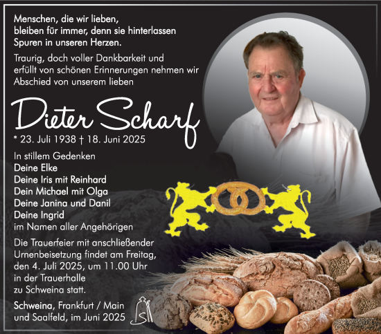 Traueranzeige von Dieter Scharf von Südthüringer Presse