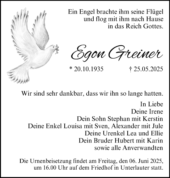Traueranzeige von Egon Greiner von Neue Presse Coburg