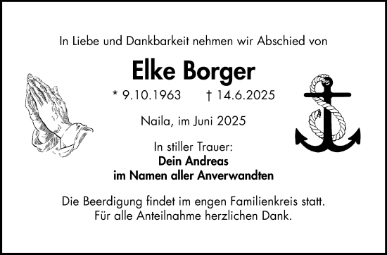 Traueranzeige von Elke Borger von Frankenpost