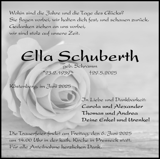 Traueranzeige von Ella Schuberth von Frankenpost