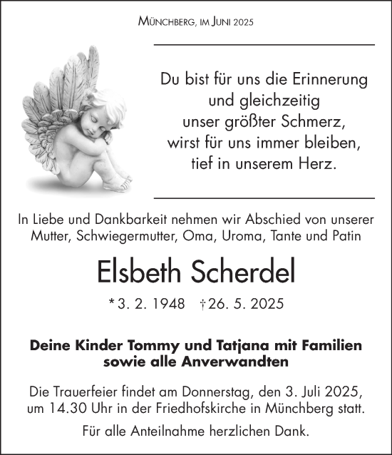 Traueranzeige von Elsbeth Scherdel von Frankenpost