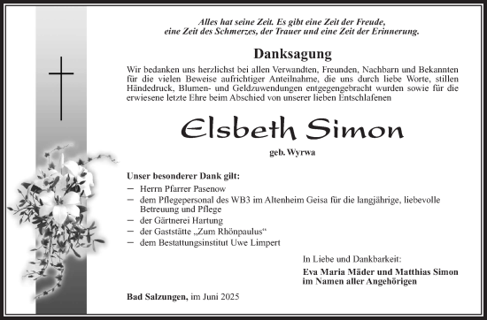 Traueranzeige von Elsbeth Simon von Südthüringer Presse