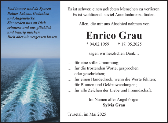 Traueranzeige von Enrico Grau von Südthüringer Presse