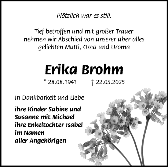 Traueranzeige von Erika Brohm von Südthüringer Presse