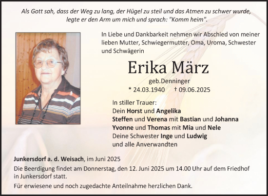 Traueranzeige von Erika März von Neue Presse Coburg