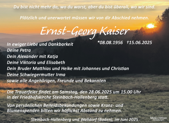 Traueranzeige von Ernst-Georg Kaiser von Südthüringer Presse