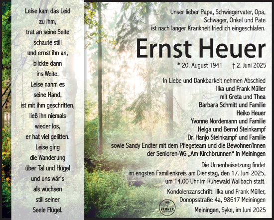 Traueranzeige von Ernst Heuer von Südthüringer Presse