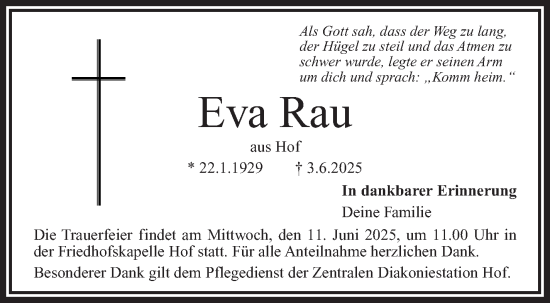 Traueranzeige von Eva Rau von Frankenpost
