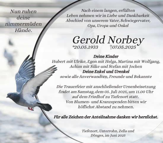 Traueranzeige von Gerold Norbey von Südthüringer Presse