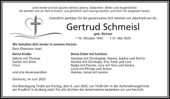 Traueranzeige von Gertrud Schmeisl von Frankenpost