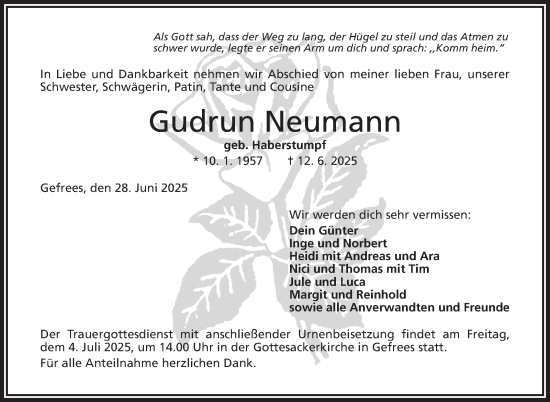 Traueranzeige von Gudrun Neumann von Frankenpost