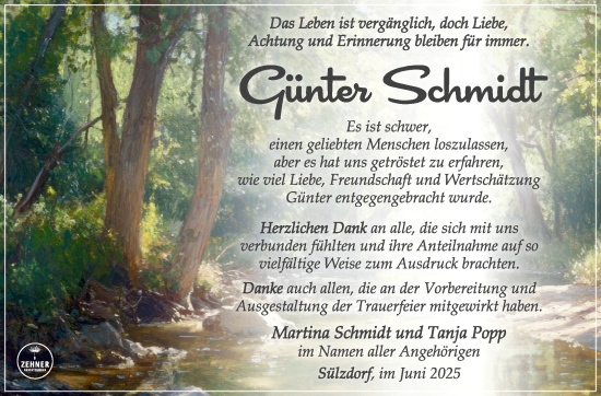 Traueranzeige von Günter Schmidt von Südthüringer Presse